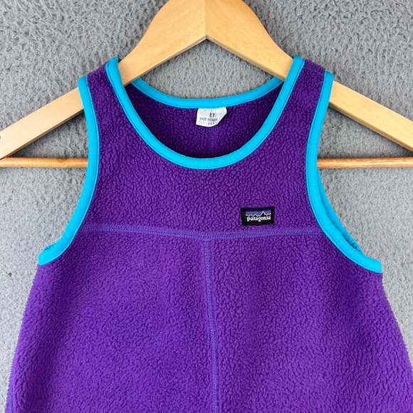 Vintage Patagonia Fleece One Piece Baby Bibs Overalls Blue Purple 2T Made In USA - Picture 3 of 11